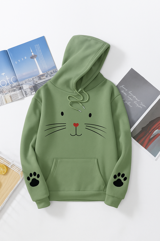 Winter Premium Fleece Cute Cat Pullover Hoodie for Women for Girls