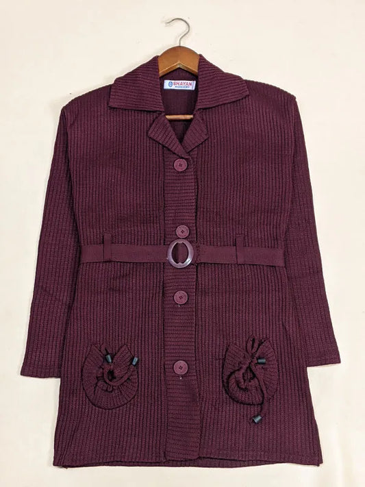 Maroon Full Sleeves Long Sweater For Women