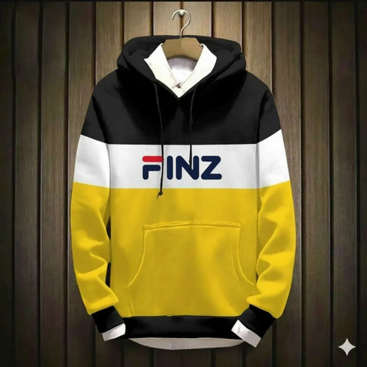 Men Winter Fleece Hoodie | FINZ Color Block Yellow White Black Hoodie
