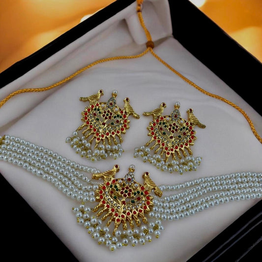 Multi Stone Pearl Choker Set