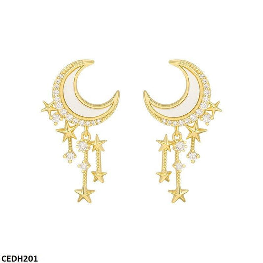 Moon Stars Drop Earrings Pair