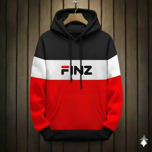 Men Winter Fleece Hoodie | FINZ Color Block Yellow White Black Hoodie