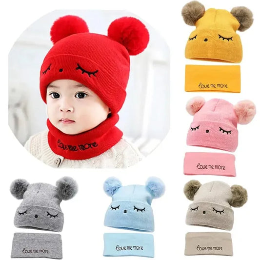 Kids Beanie Wool Cap With Neck Warmer/2Pcs Baby Hat & Scarf Set/