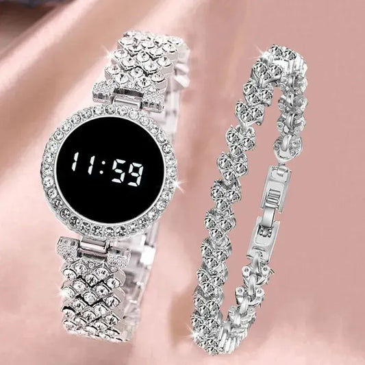 HOT DEAL NO 1 Full Diamond Touch Screen LED Watch Steel Chain