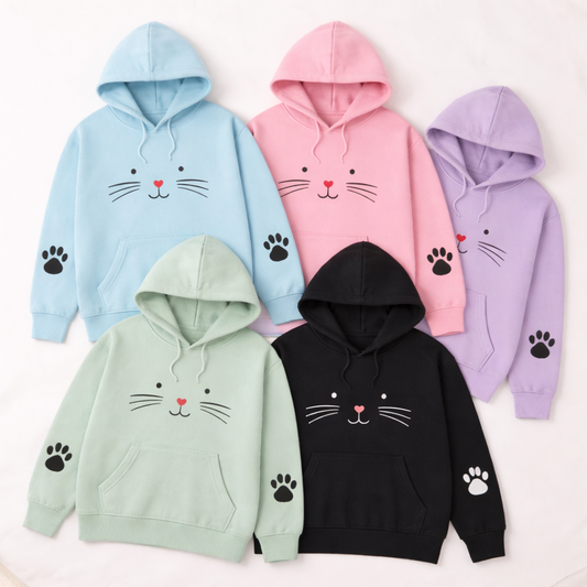 Winter Premium Fleece Cute Cat Pullover Hoodie for Women for Girls