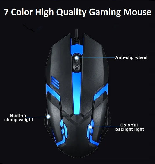 7 Light 3200 DPI Breathing Gamer Mouse RGB Gaming Mouse USB Wired LED