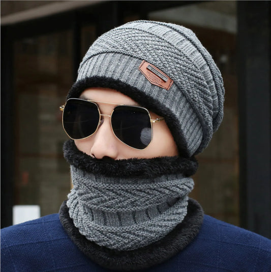 Unisex Winter Wool Beanie with Neck Warmer Set